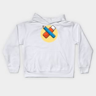 Pencil And Eraser Cartoon Vector Icon Illustration Kids Hoodie